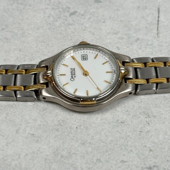Caravelle Bulova Watch Womens 25mm Date White Dial Two Tone 6.75" New Battery - Picture 2 of 12